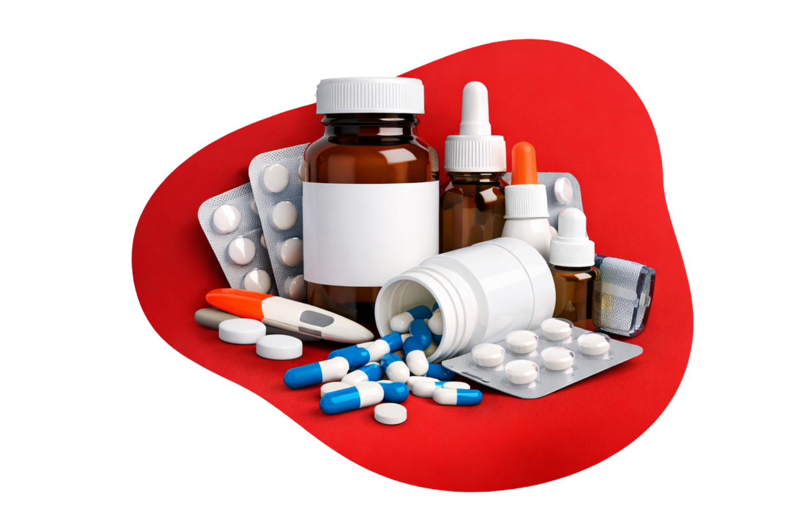 Pharmacy interior with medications and healthcare products